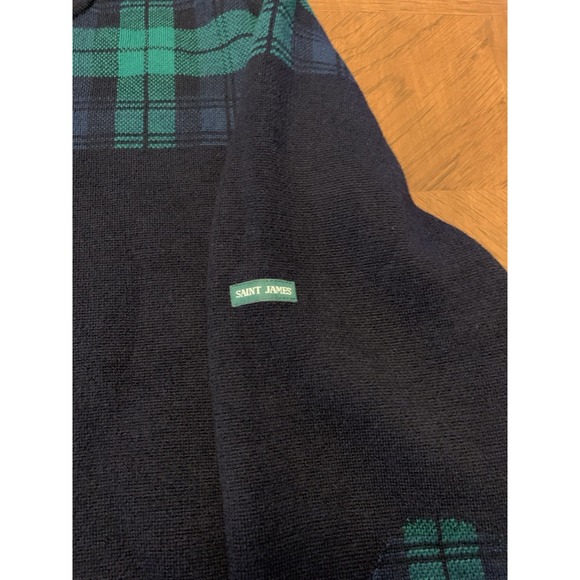 Saint James Sweater New Wool Navy Green Plaid Elbow Patches Men's Size 48 - Picture 10 of 16